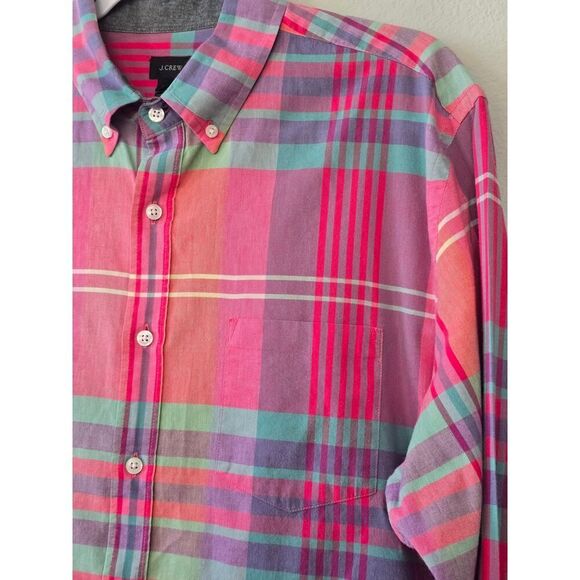 J.Crew Bright Plaid Button-Down Shirt Long Sleeves Men's Size L 100% Cotton - Picture 3 of 8
